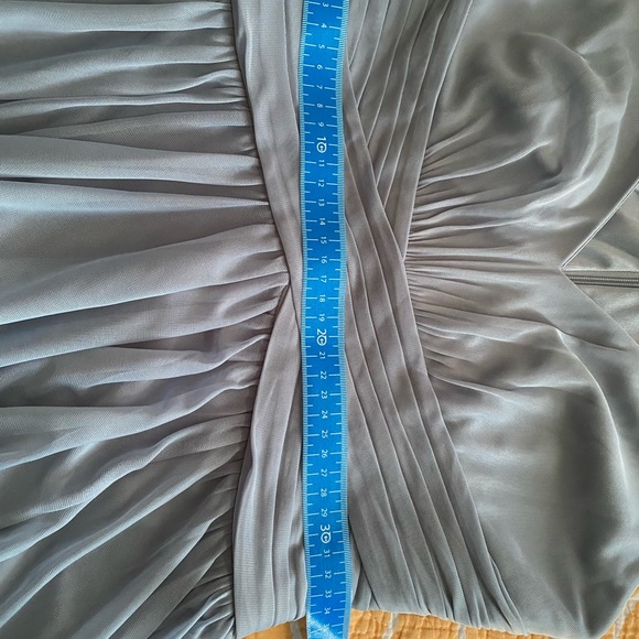 DB Studios Celebrate Dusty Blue mesh v-neck ruched waist spaghetti strap size 6 - Picture 8 of 10